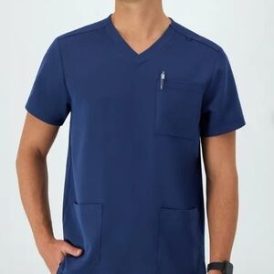 Hanes Men's Navy V-Neck Scrub Top